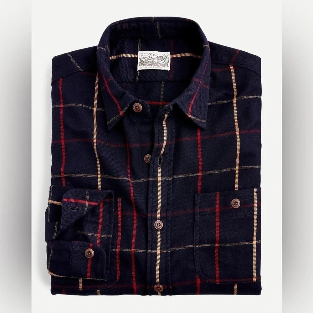 J. Crew • Men’s Navy Red Plaid Midweight Workshirt Flannel Button-Up Shirt